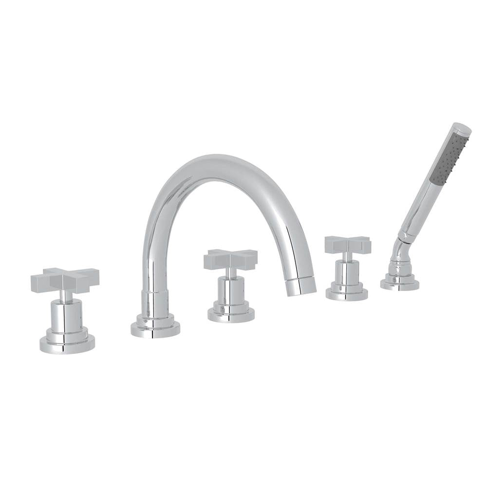 ROHL A2214XMAPC Lombardia 5-Hole Deck Mount Tub Filler With C-Spout In Polished Chrome