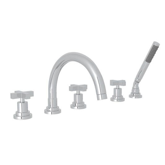 ROHL A2214XMAPC Lombardia 5-Hole Deck Mount Tub Filler With C-Spout In Polished Chrome