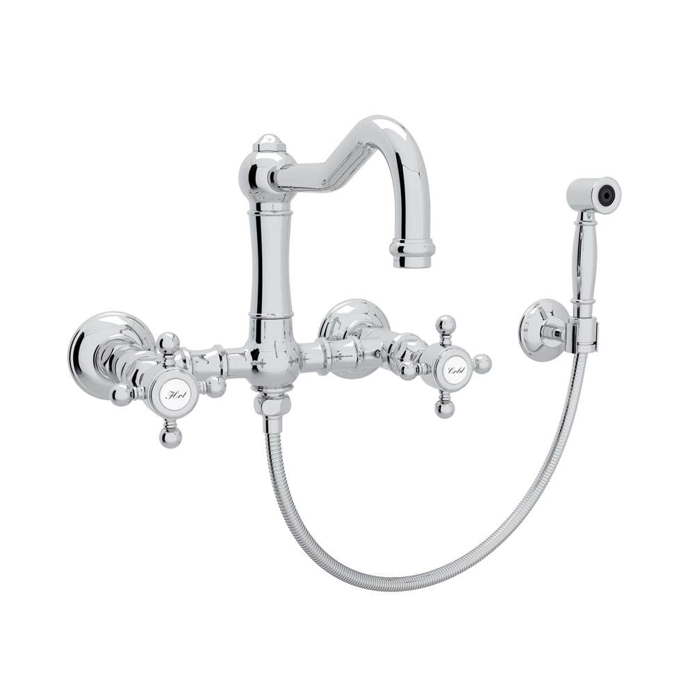 ROHL A1456XMWSAPC-2 Acqui Wall Mount Bridge Kitchen Faucet With Sidespray And Column Spout In Polished Chrome
