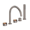 ROHL EC06D5IWSNG Eclissi 5-Hole Deck Mount Tub Filler With C-Spout In Satin Nickel/Satin Gold