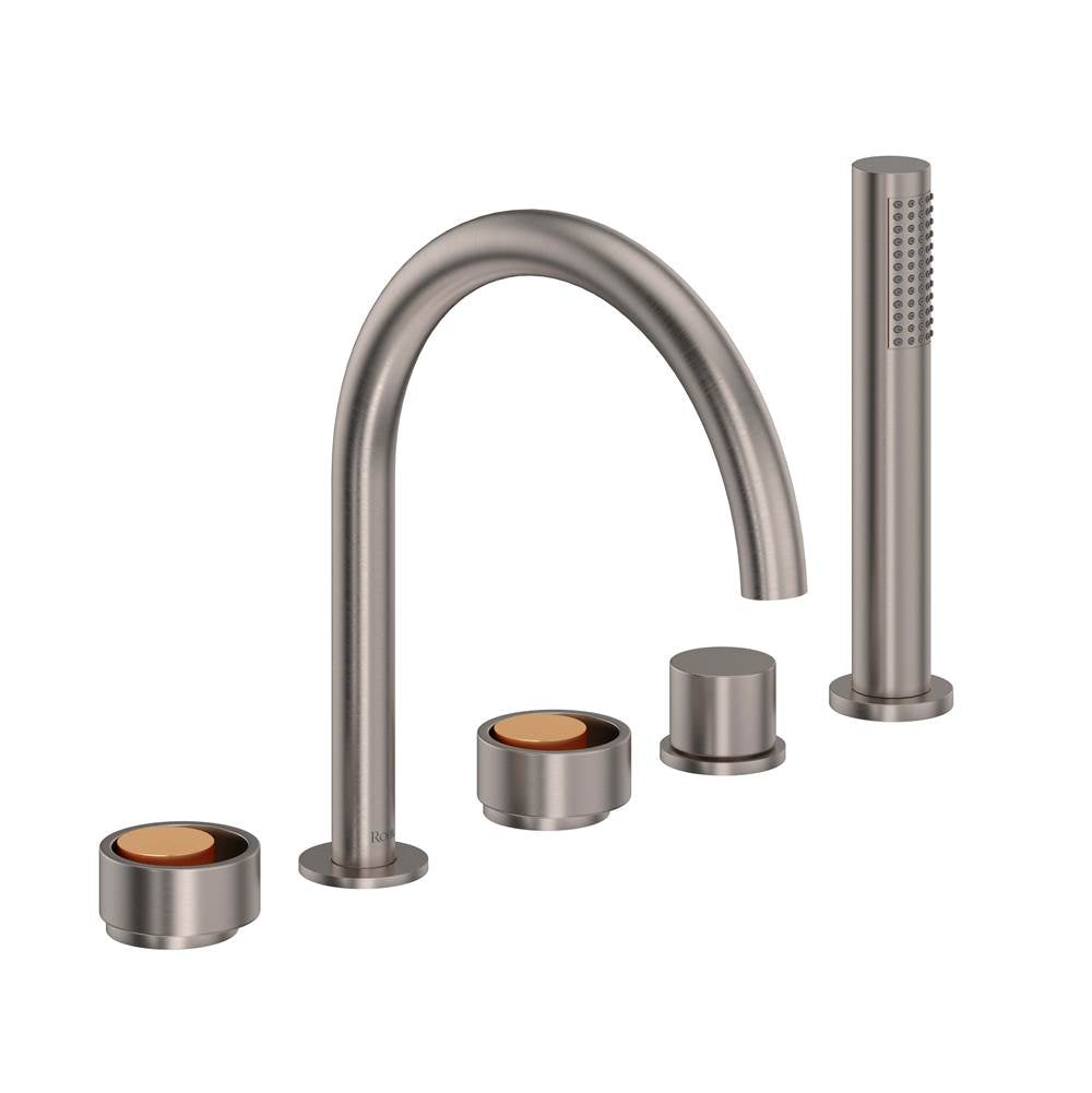 ROHL EC06D5IWSNG Eclissi 5-Hole Deck Mount Tub Filler With C-Spout In Satin Nickel/Satin Gold