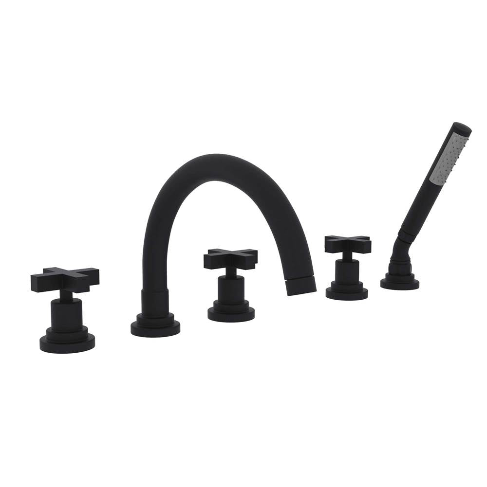 ROHL A2214XMMB Lombardia 5-Hole Deck Mount Tub Filler With C-Spout In Matte Black