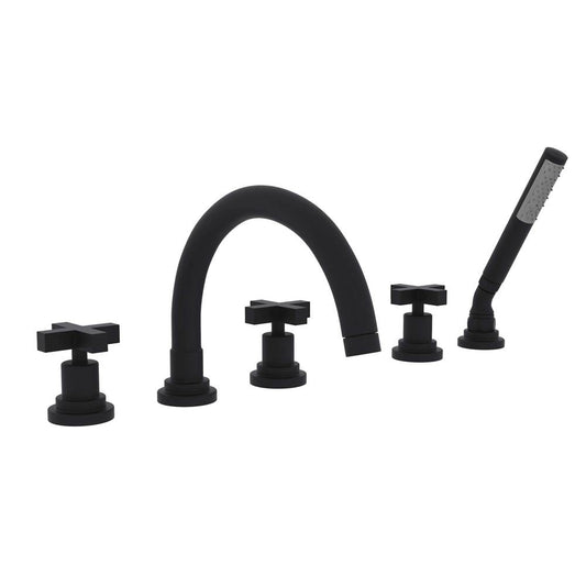 ROHL A2214XMMB Lombardia 5-Hole Deck Mount Tub Filler With C-Spout In Matte Black