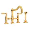 ROHL A1458LMWSIB-2 Acqui Bridge Kitchen Faucet With Side Spray In Italian Brass