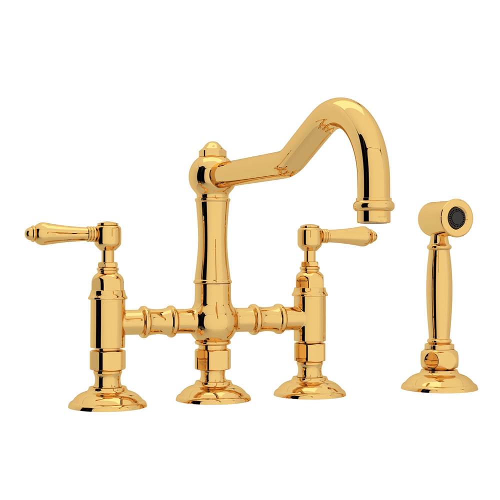 ROHL A1458LMWSIB-2 Acqui Bridge Kitchen Faucet With Side Spray In Italian Brass