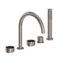 ROHL EC06D5IWSNB Eclissi 5-Hole Deck Mount Tub Filler With C-Spout In Satin Nickel/Matte Black