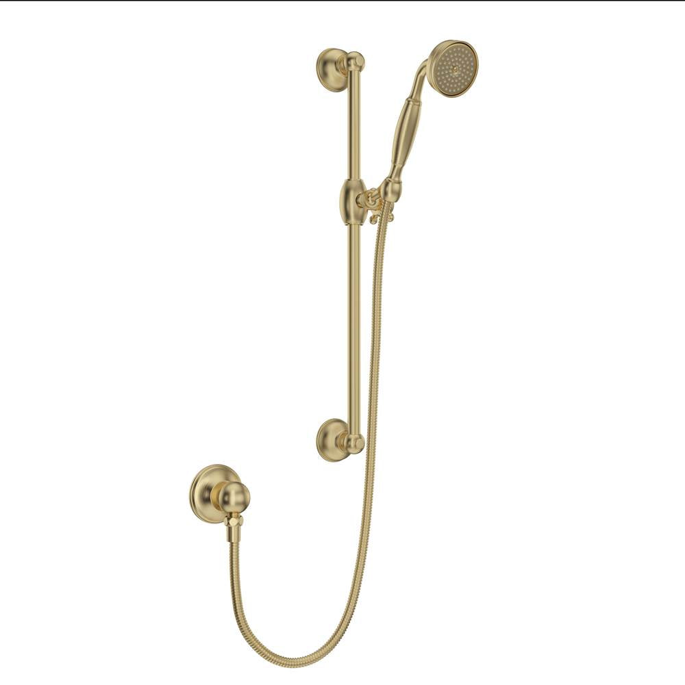 ROHL 1301ESUB Handshower Set With 22" Slide Bar and Single Function Handshower In Satin Unlacquered Brass