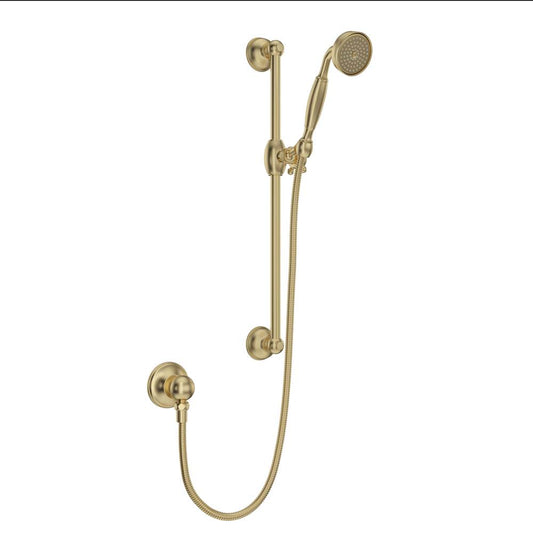 ROHL 1301ESUB Handshower Set With 22" Slide Bar and Single Function Handshower In Satin Unlacquered Brass