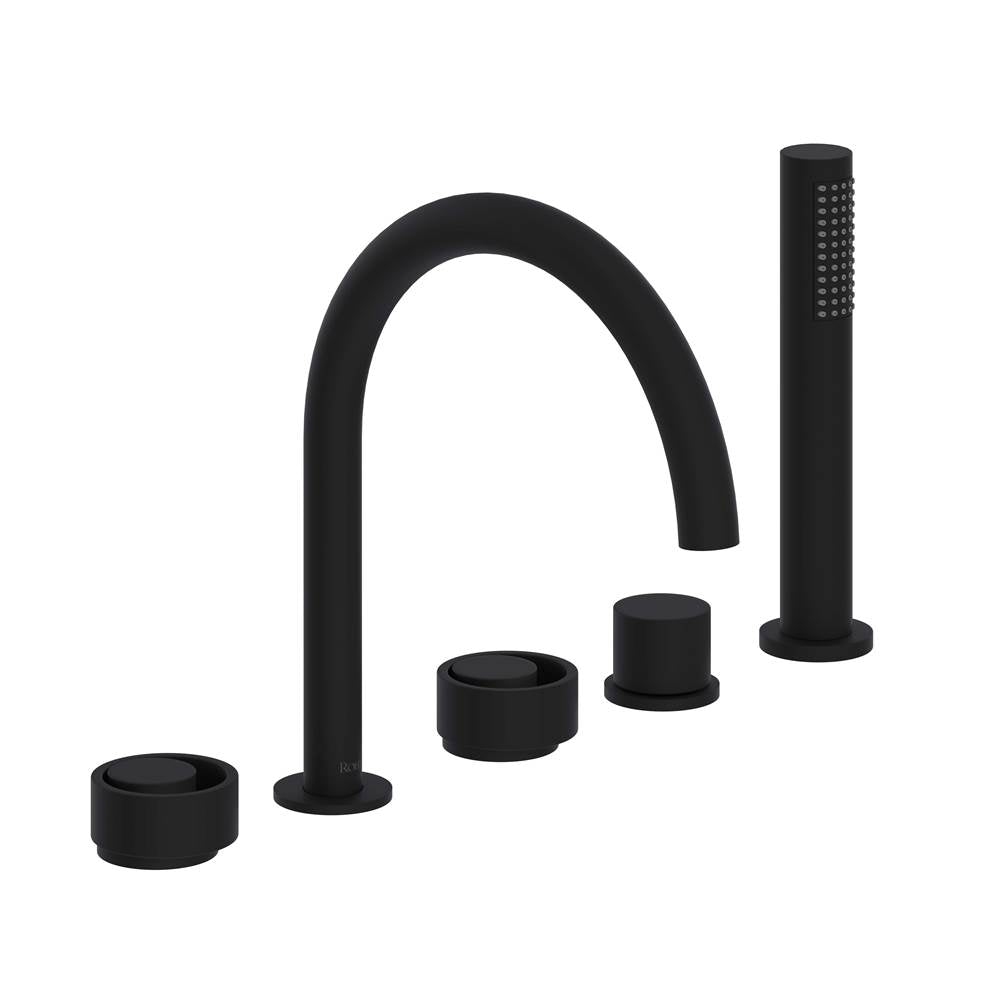 ROHL EC06D5IWMB Eclissi 5-Hole Deck Mount Tub Filler With C-Spout In Matte Black