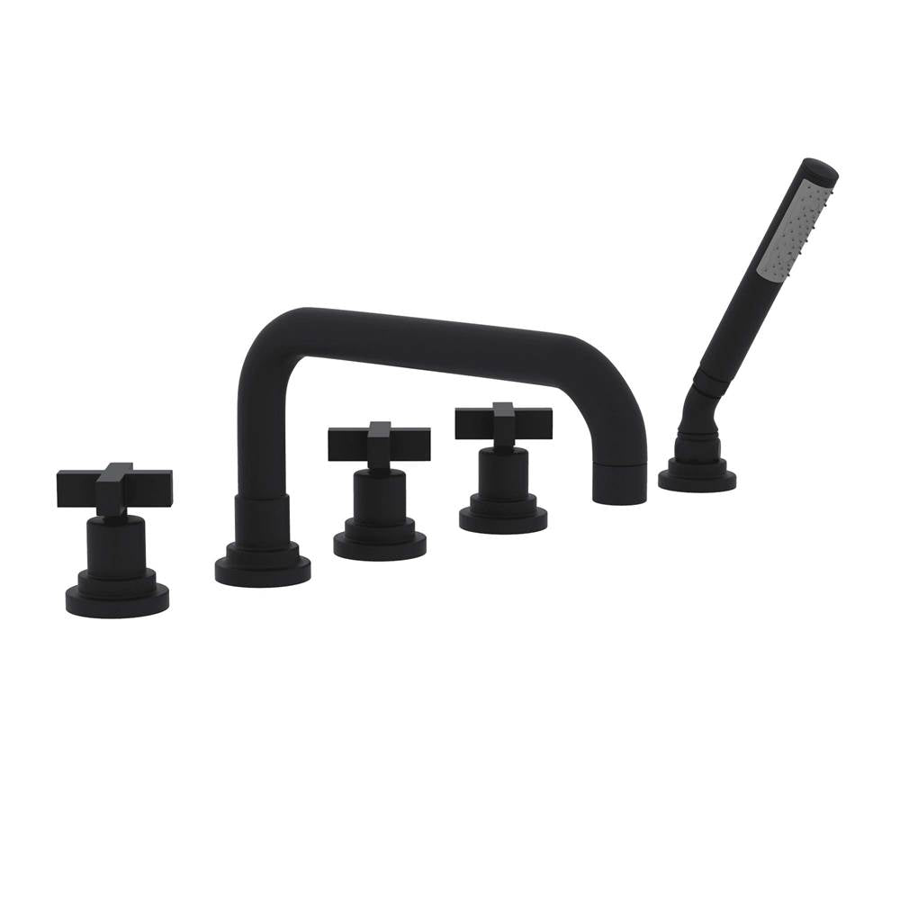 ROHL A2224XMMB Lombardia 5-Hole Deck Mount Tub Filler With U-Spout In Matte Black