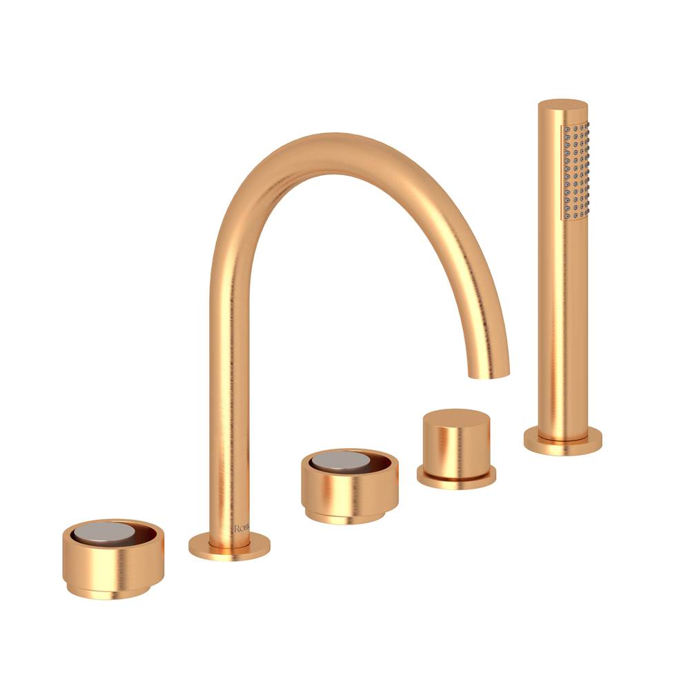 ROHL EC06D5IWSGN Eclissi 5-Hole Deck Mount Tub Filler With C-Spout In Satin Gold/Satin Nickel