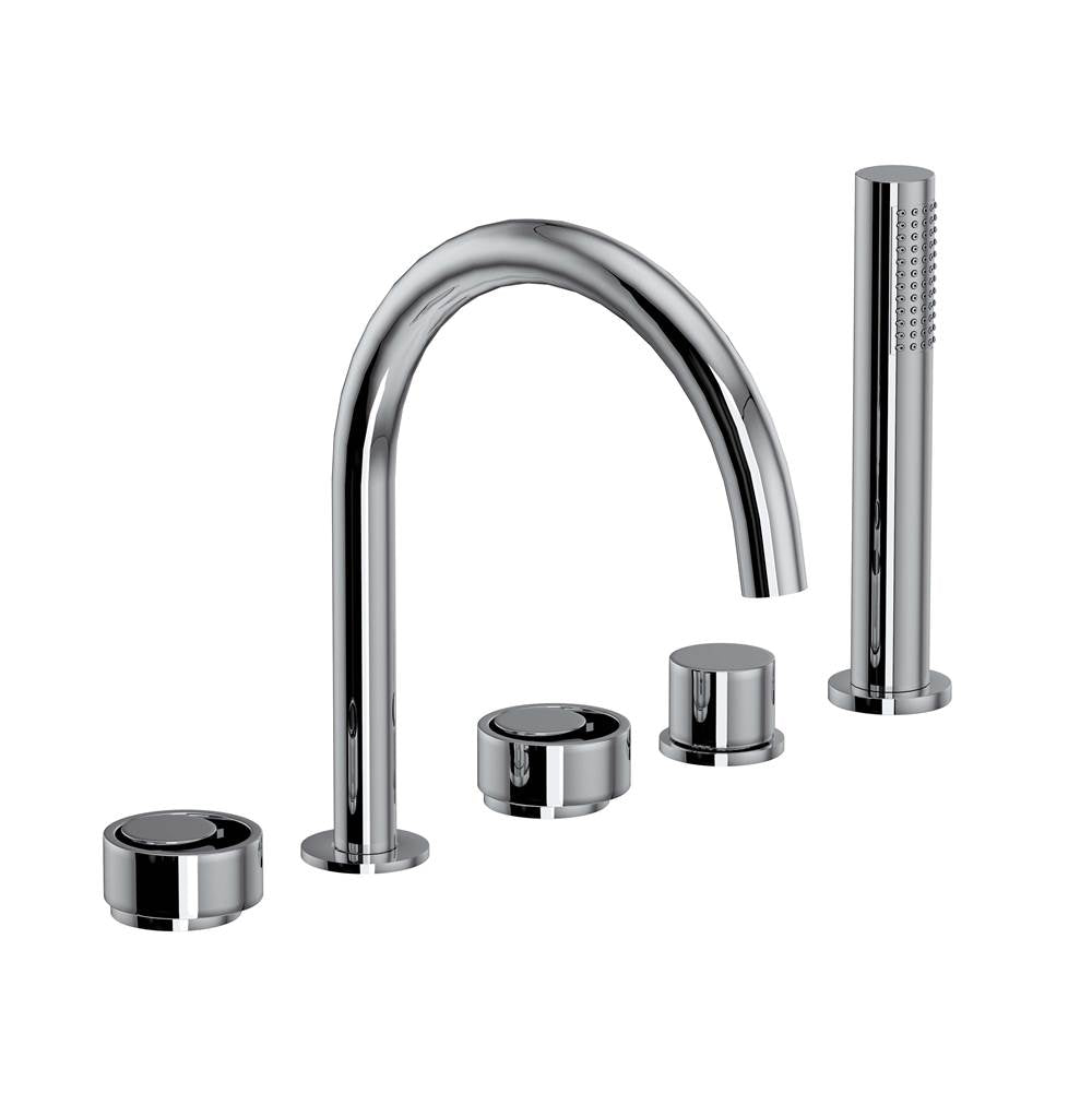 ROHL EC06D5IWAPC Eclissi 5-Hole Deck Mount Tub Filler With C-Spout In Polished Chrome