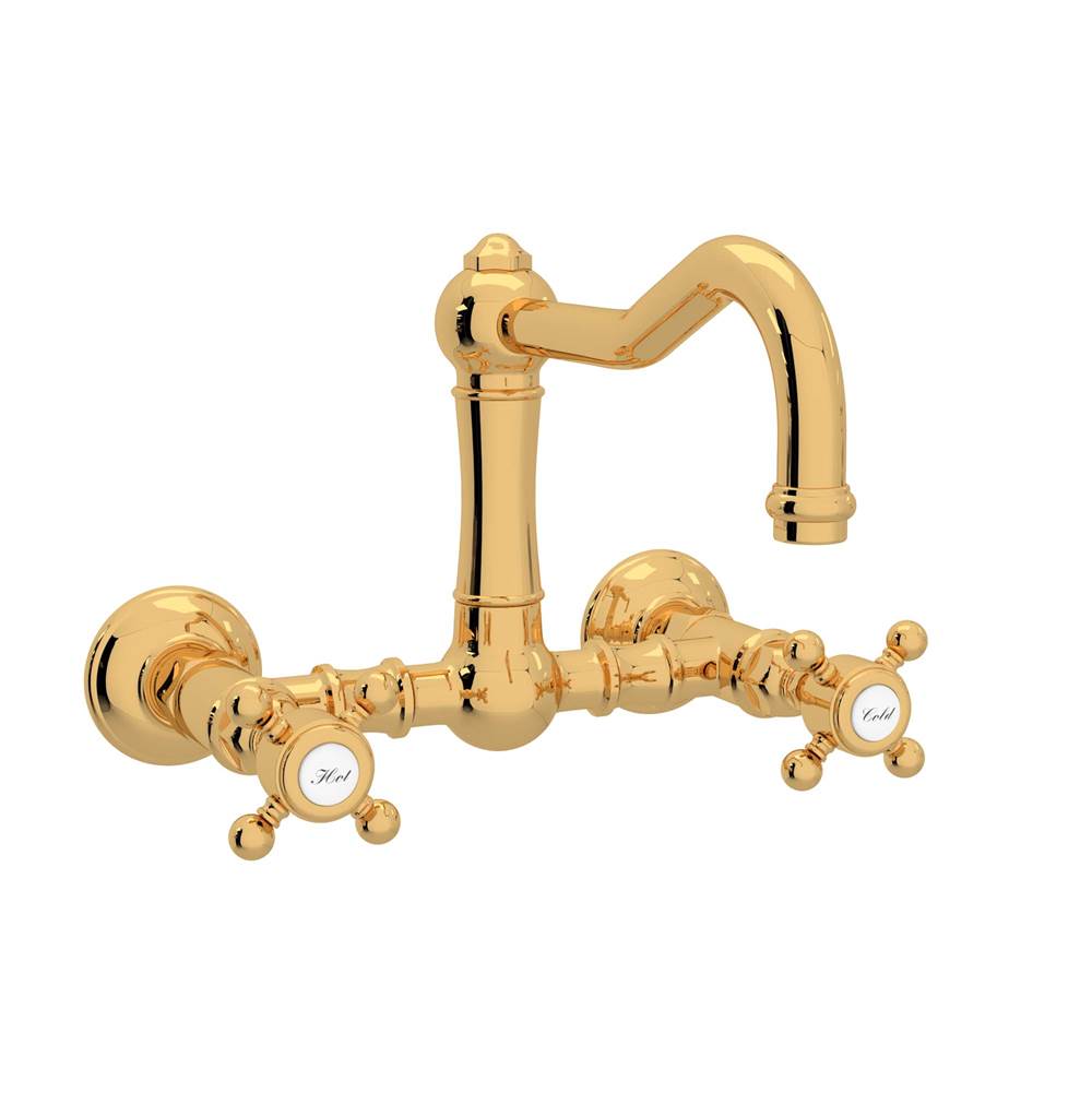 ROHL A1456XMIB-2 Acqui Wall Mount Bridge Kitchen Faucet With Column Spout In Italian Brass