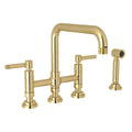 ROHL A3358ILWSULB-2 Campo Bridge Kitchen Faucet With Side Spray In Unlacquered Brass