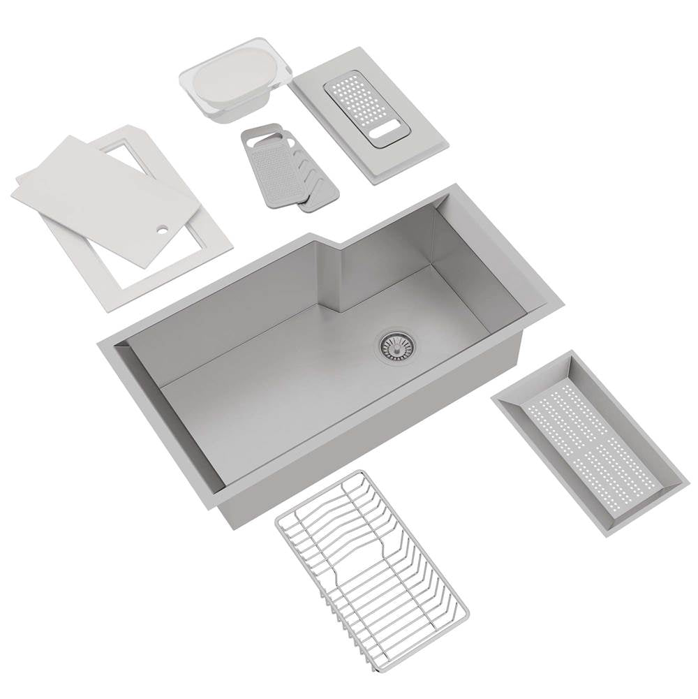 ROHL RGKKIT3016SB Culinario 35" Single Bowl Stainless Steel Kitchen Sink With Accessories In Brushed Stainless Steel