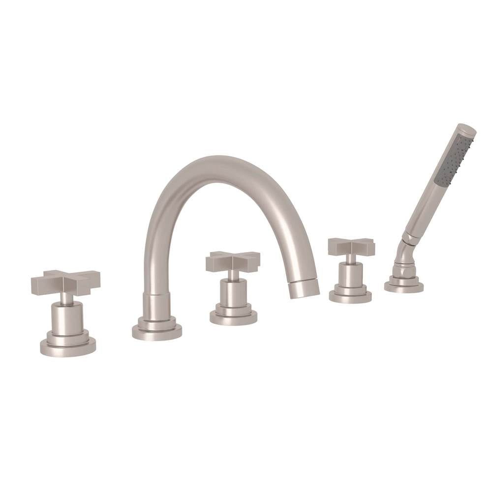 ROHL A2214XMSTN Lombardia 5-Hole Deck Mount Tub Filler With C-Spout In Satin Nickel