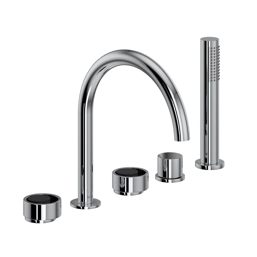 ROHL EC06D5IWPCB Eclissi 5-Hole Deck Mount Tub Filler With C-Spout In Polished Chrome/Matte Black