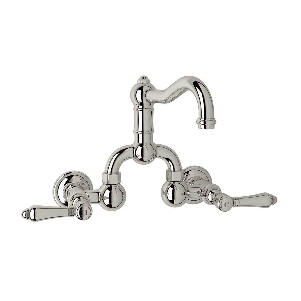ROHL A1418LMPN-2 Acqui Wall Mount Bridge Lavatory Faucet With Column Spout In Polished Nickel