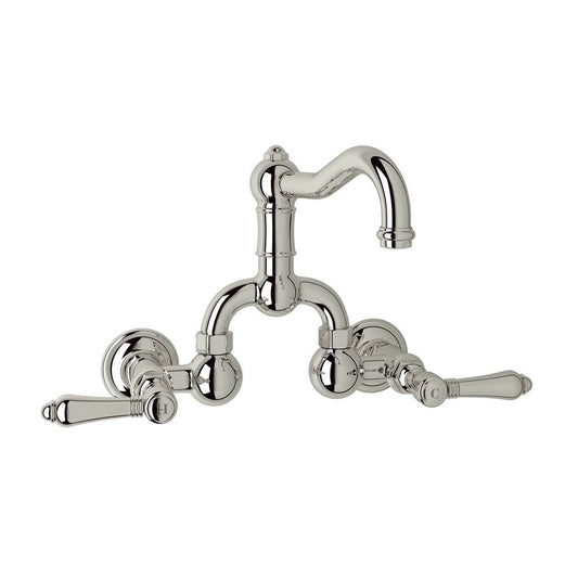ROHL A1418LMPN-2 Acqui Wall Mount Bridge Lavatory Faucet With Column Spout In Polished Nickel