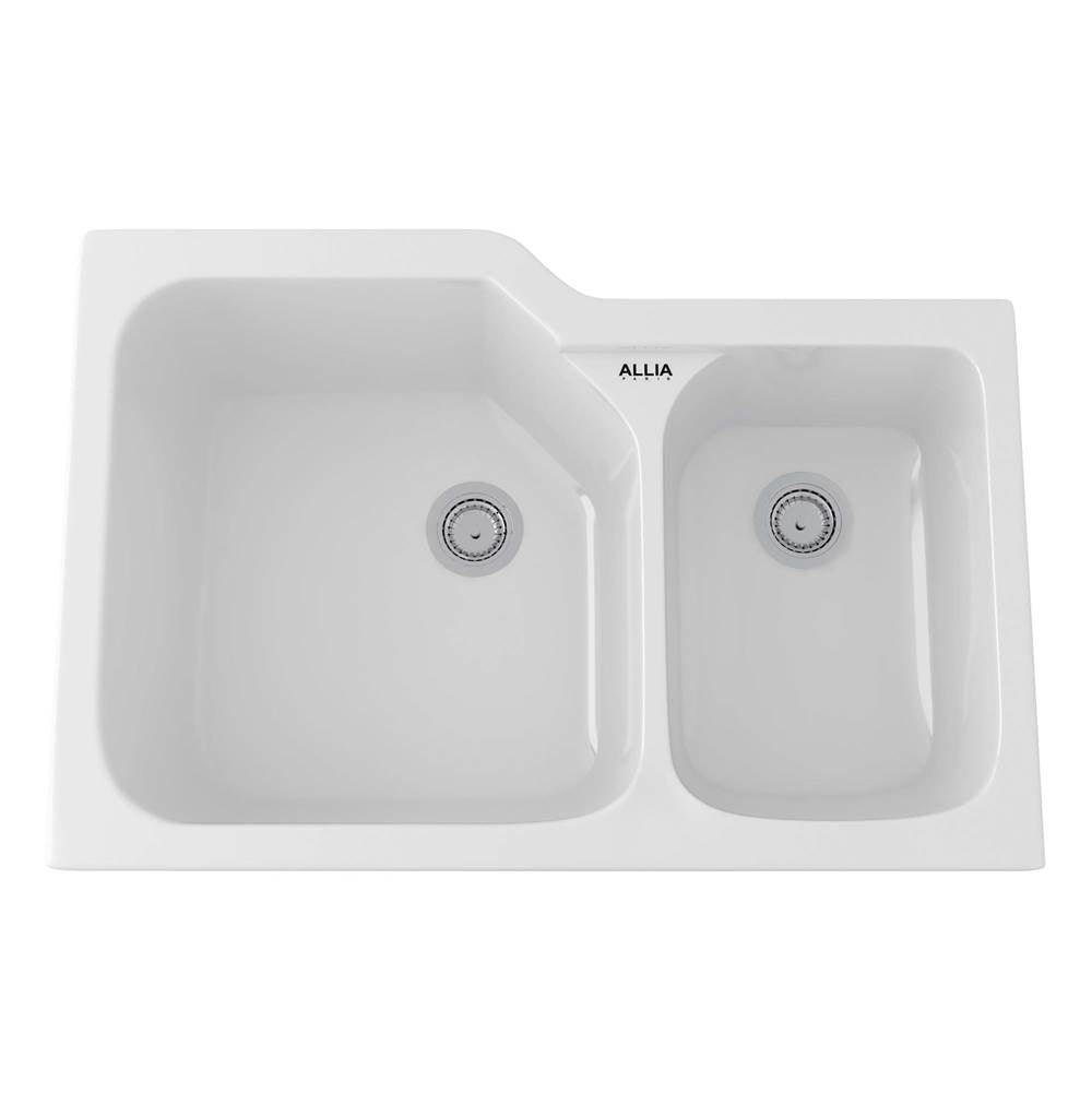 ROHL 6337-00 Allia 33" Fireclay 2 Bowl Undermount Kitchen Sink In White