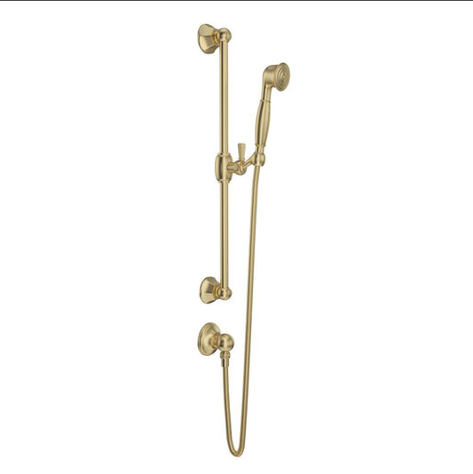 ROHL 1330SUB Handshower Set With 24" Slide Bar and Single Function Handshower In Satin Unlacquered Brass