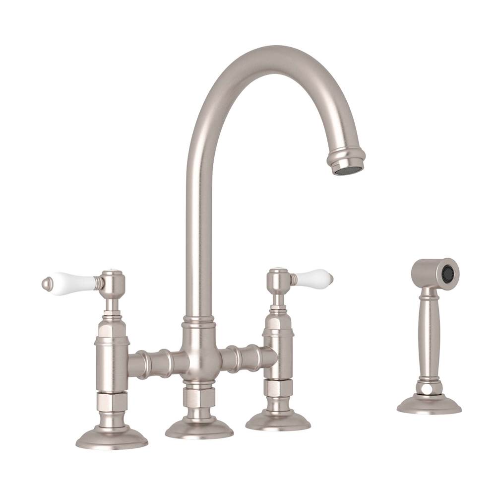 ROHL A1461LPWSSTN-2 San Julio Bridge Kitchen Faucet With Side Spray In Satin Nickel