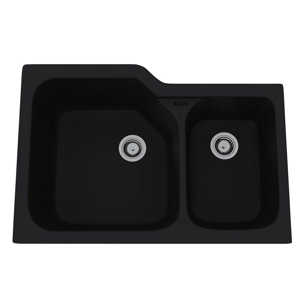 ROHL 6337-63 Allia 33" Fireclay 2 Bowl Undermount Kitchen Sink In Satin Black