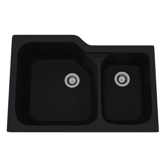 ROHL 6337-63 Allia 33" Fireclay 2 Bowl Undermount Kitchen Sink In Satin Black