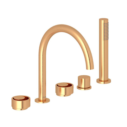 ROHL EC06D5IWSG Eclissi 5-Hole Deck Mount Tub Filler With C-Spout In Satin Gold