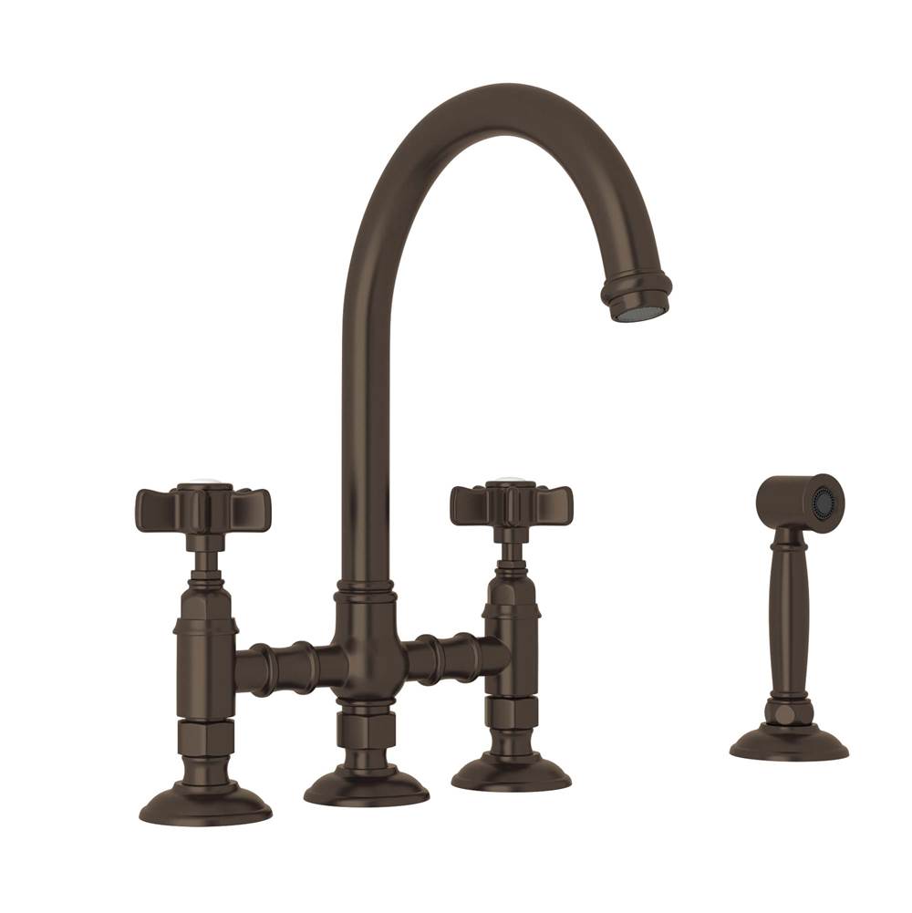 ROHL A1461XWSTCB-2 San Julio Bridge Kitchen Faucet With Side Spray In Tuscan Brass