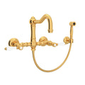 ROHL A1456LPWSIB-2 Acqui Wall Mount Bridge Kitchen Faucet With Sidespray And Column Spout In Italian Brass