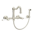 ROHL A1456LPWSPN-2 Acqui Wall Mount Bridge Kitchen Faucet With Sidespray And Column Spout In Polished Nickel