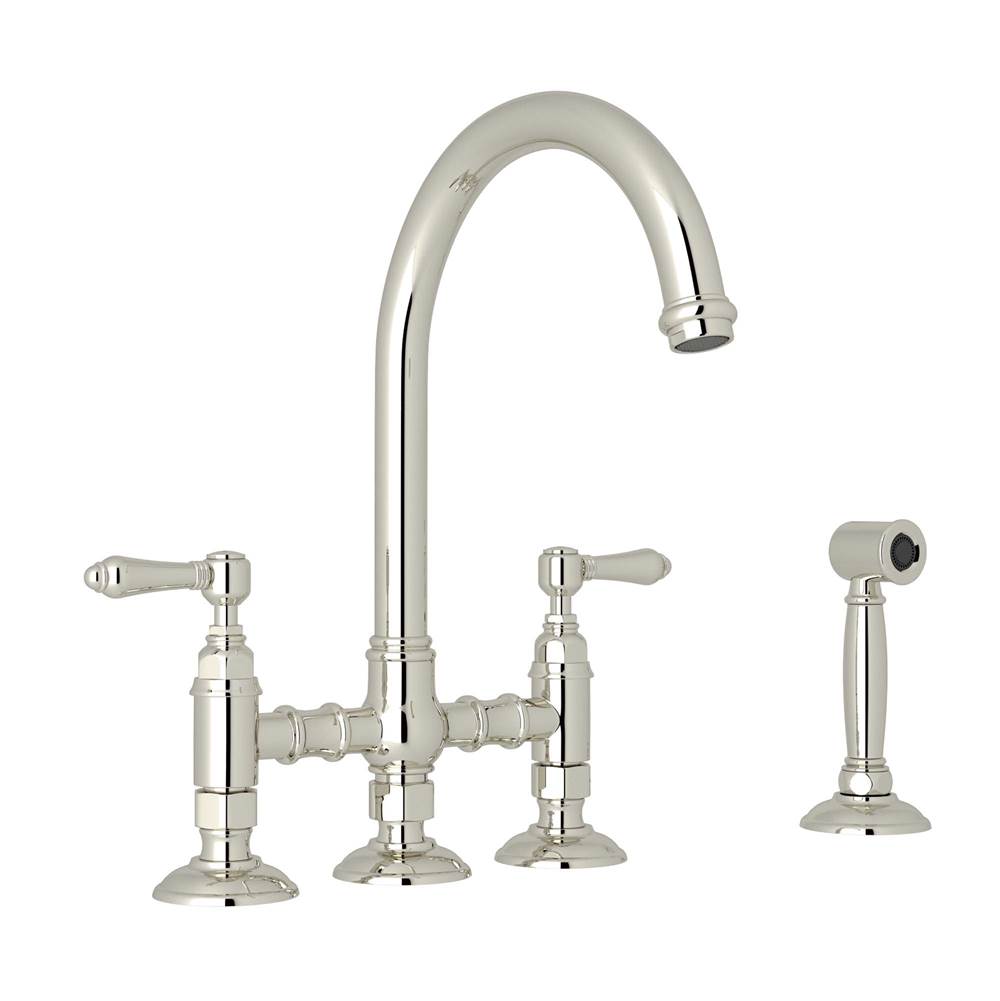 ROHL A1461LMWSPN-2 San Julio Bridge Kitchen Faucet With Side Spray In Polished Nickel