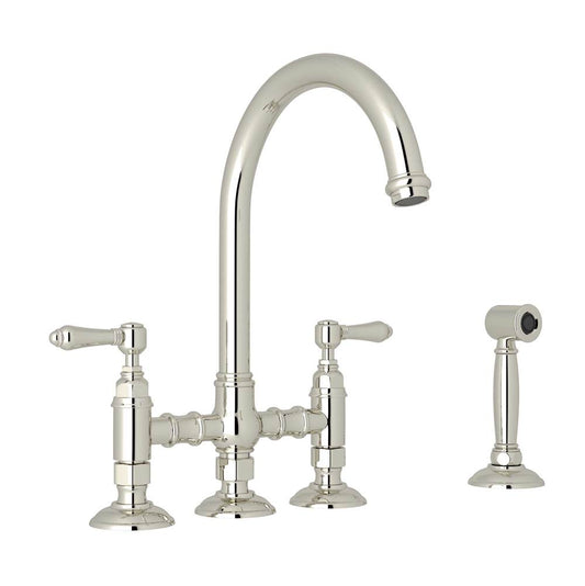 ROHL A1461LMWSPN-2 San Julio Bridge Kitchen Faucet With Side Spray In Polished Nickel
