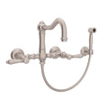 ROHL A1456LMWSSTN-2 Acqui Wall Mount Bridge Kitchen Faucet With Sidespray And Column Spout In Satin Nickel