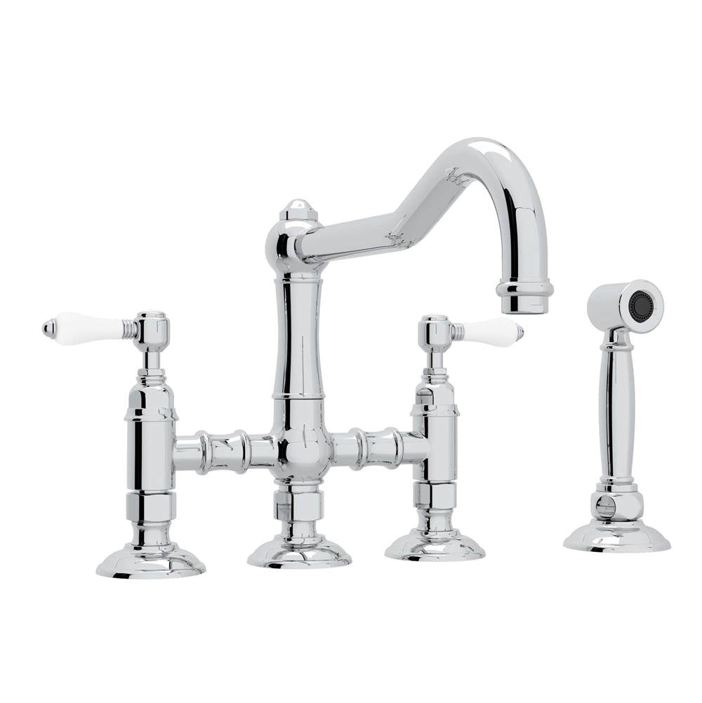ROHL A1458LPWSAPC-2 Acqui Bridge Kitchen Faucet With Side Spray In Polished Chrome