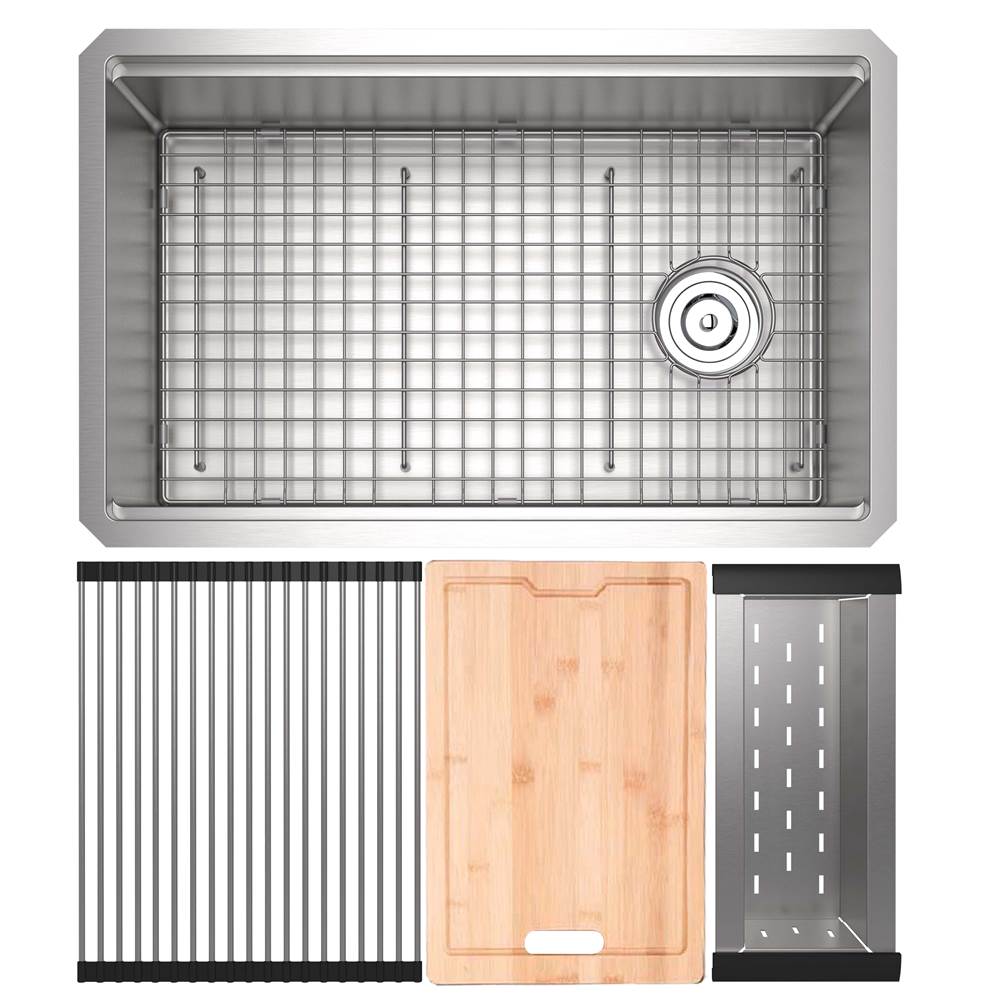 ROHL RUWUM3019WSSB Culinario 30" Stainless Steel Chef/Workstation Sink With Accessories In Brushed Stainless Steel