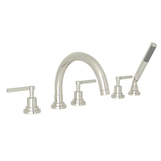 ROHL A2214LMPN Lombardia 5-Hole Deck Mount Tub Filler With C-Spout In Polished Nickel