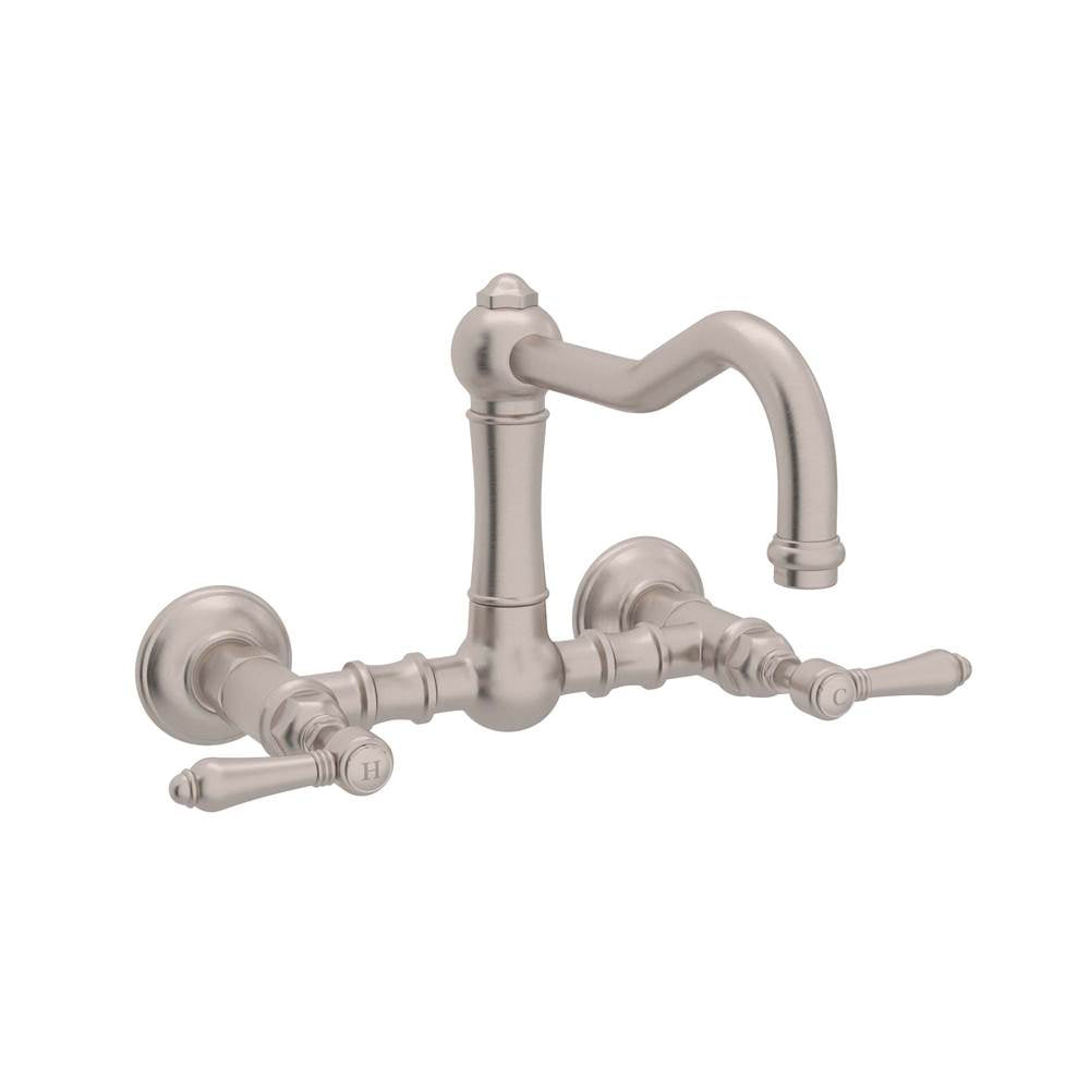 ROHL A1456LMSTN-2 Acqui Wall Mount Bridge Kitchen Faucet With Column Spout In Satin Nickel