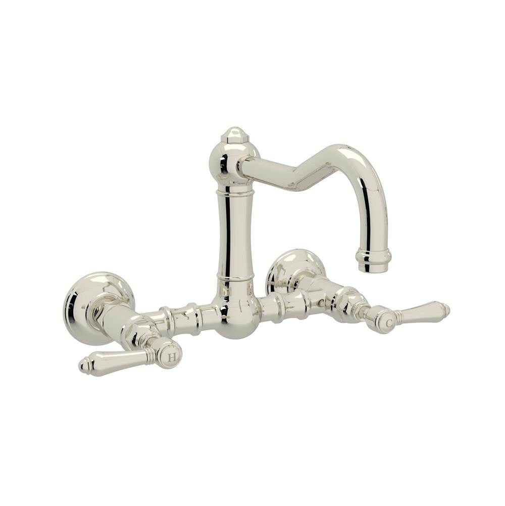 ROHL A1456LMPN-2 Acqui Wall Mount Bridge Kitchen Faucet With Column Spout In Polished Nickel