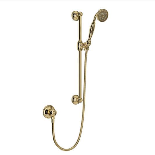 ROHL 1301EULB Handshower Set With 22" Slide Bar and Single Function Handshower In Unlacquered Brass