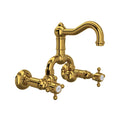 ROHL A1418XMULB-2 Acqui Wall Mount Bridge Lavatory Faucet With Column Spout In Unlacquered Brass