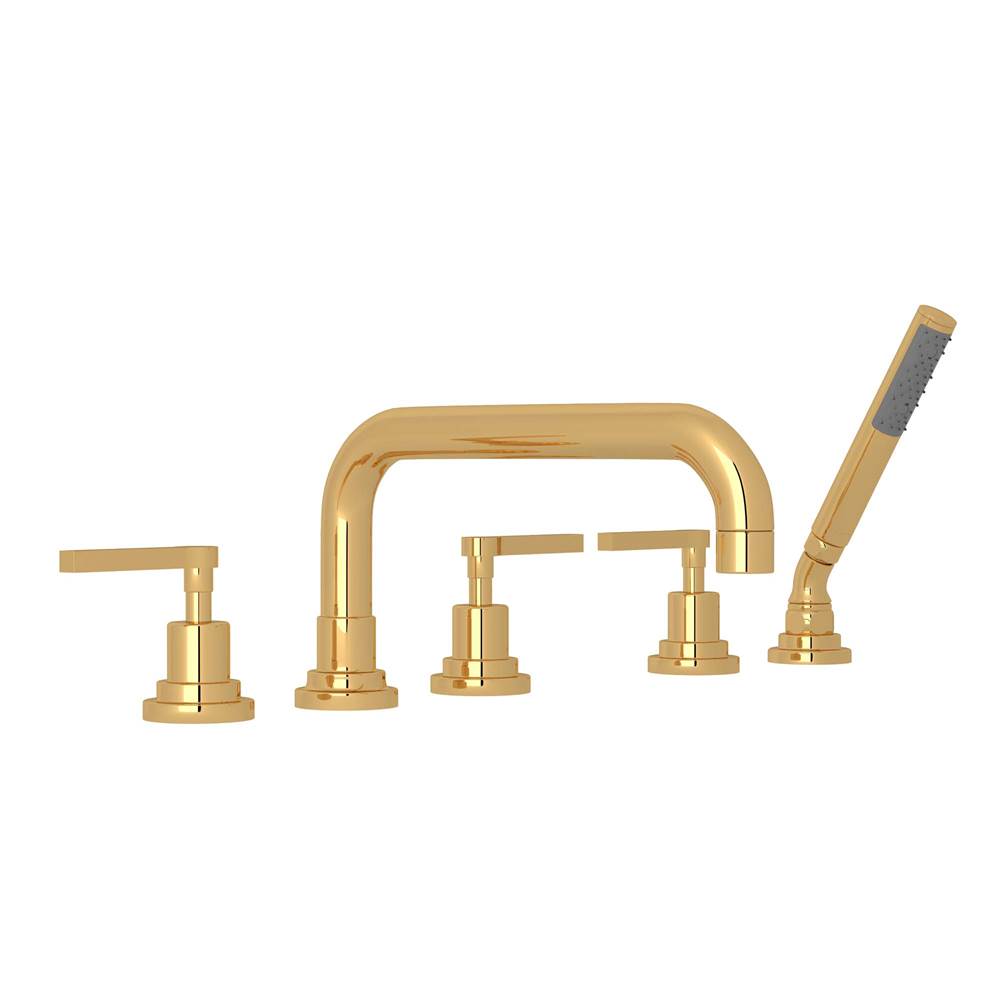 ROHL A2224LMULB Lombardia 5-Hole Deck Mount Tub Filler With U-Spout In Unlacquered Brass