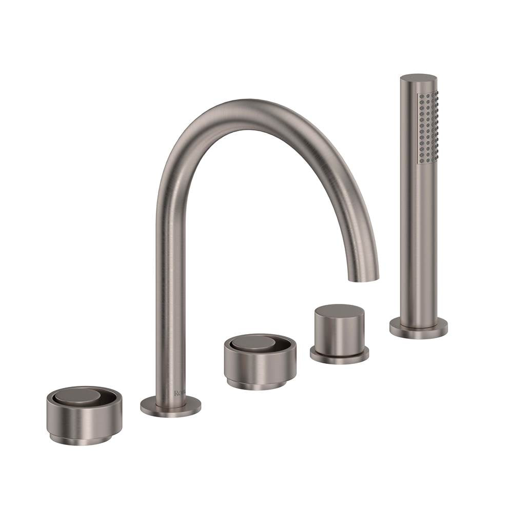 ROHL EC06D5IWSTN Eclissi 5-Hole Deck Mount Tub Filler With C-Spout In Satin Nickel