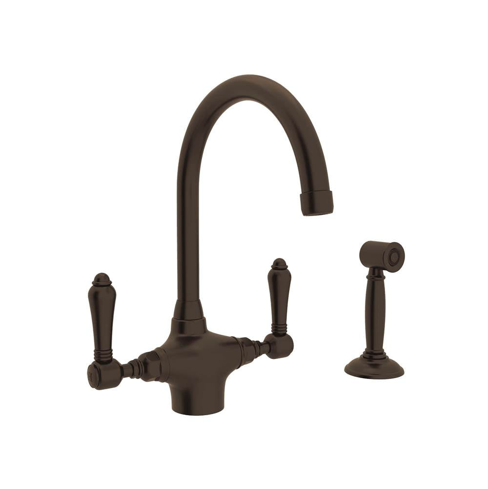 ROHL A1676LMWSTCB-2 San Julio Two Handle Kitchen Faucet With Side Spray In Tuscan Brass