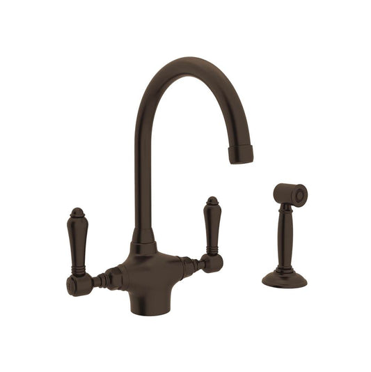 ROHL A1676LMWSTCB-2 San Julio Two Handle Kitchen Faucet With Side Spray In Tuscan Brass