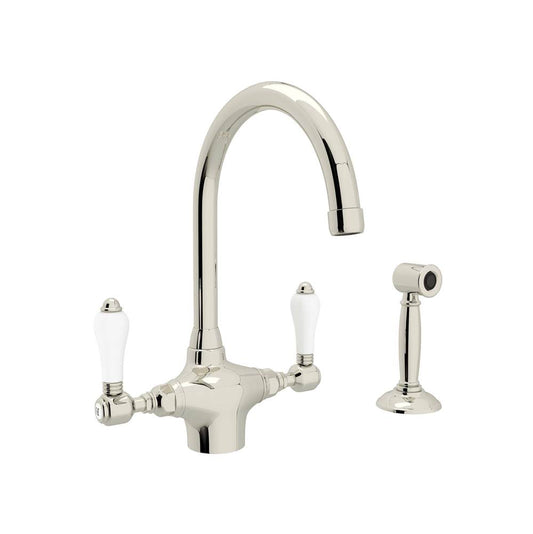 ROHL A1676LPWSPN-2 San Julio Two Handle Kitchen Faucet With Side Spray In Polished Nickel