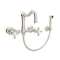 ROHL A1456XMWSPN-2 Acqui Wall Mount Bridge Kitchen Faucet With Sidespray And Column Spout In Polished Nickel