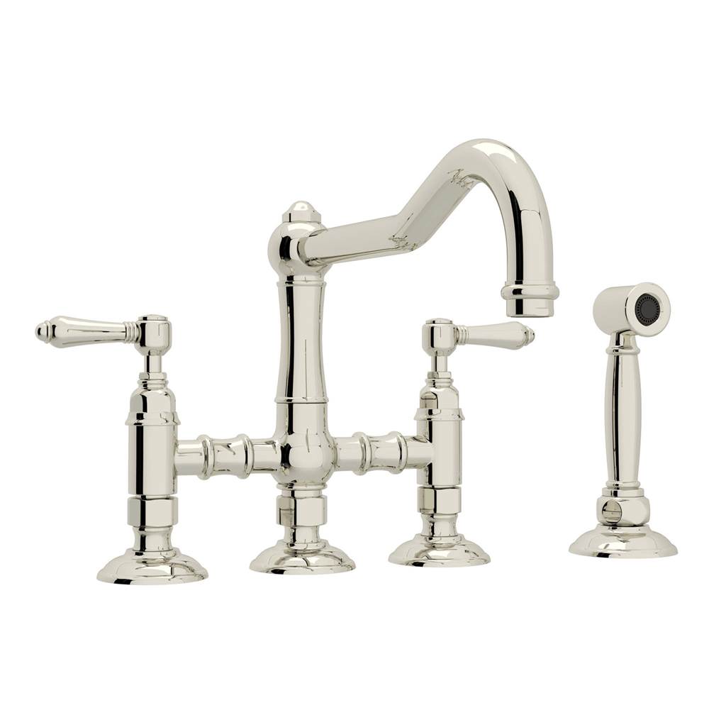 ROHL A1458LMWSPN-2 Acqui Bridge Kitchen Faucet With Side Spray In Polished Nickel