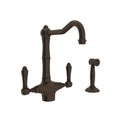 ROHL A1679LMWSTCB-2 Acqui Two Handle Kitchen Faucet With Side Spray In Tuscan Brass